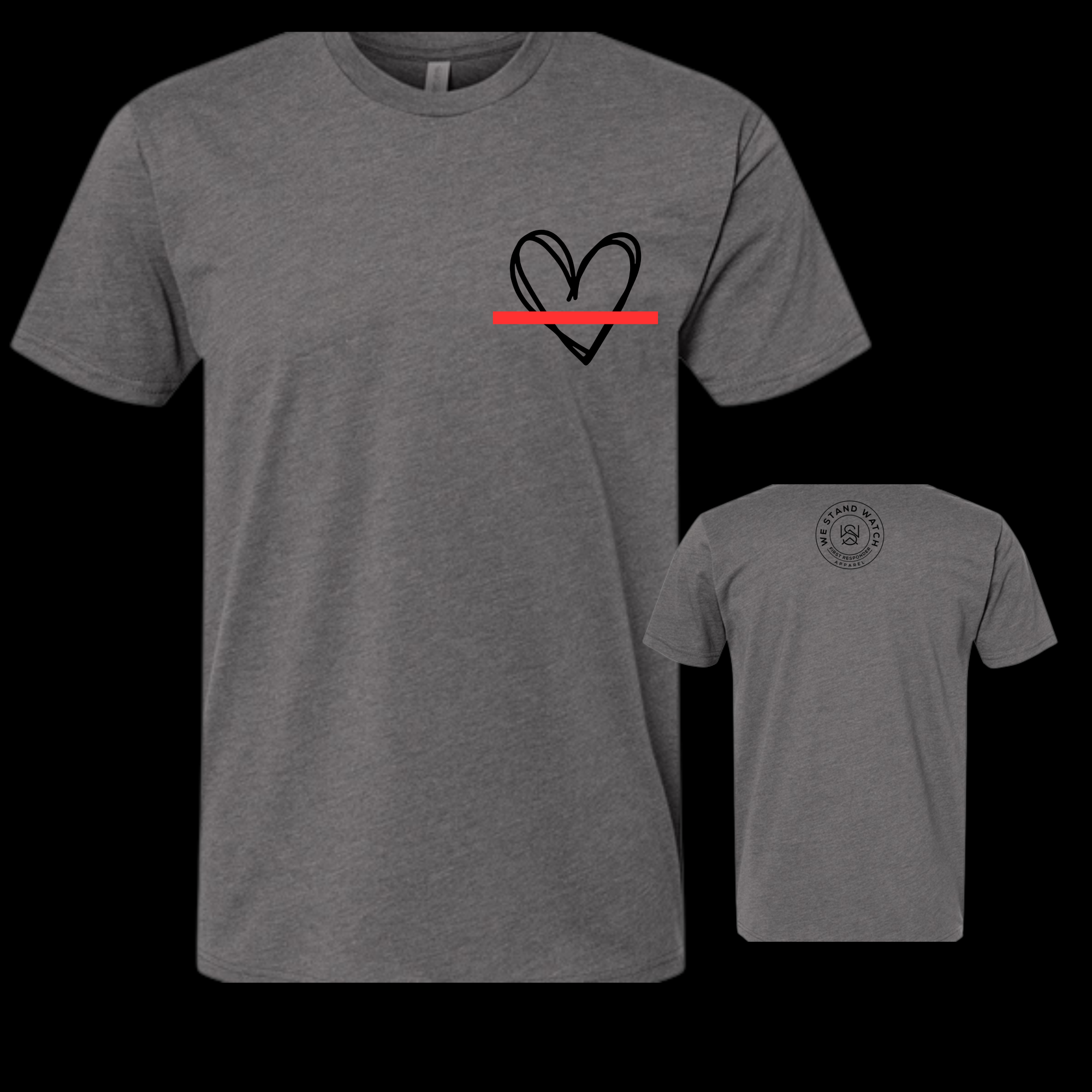 Black Simplistic Heart Red Line - We Stand Watch