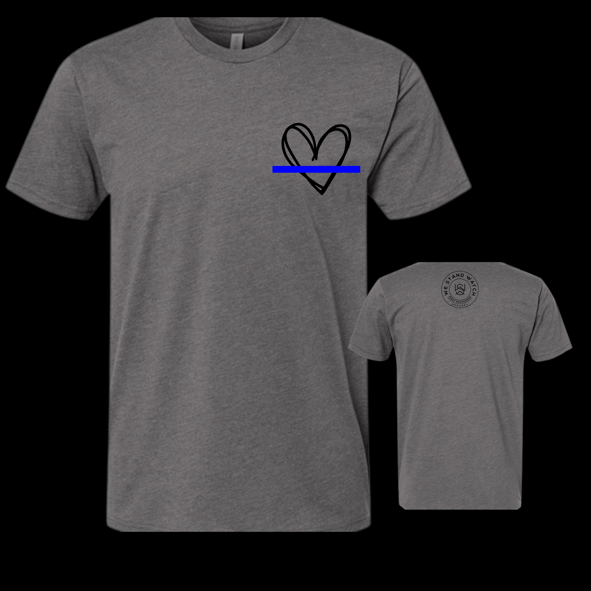 Black Simplistic Heart Blue Line - We Stand Watch