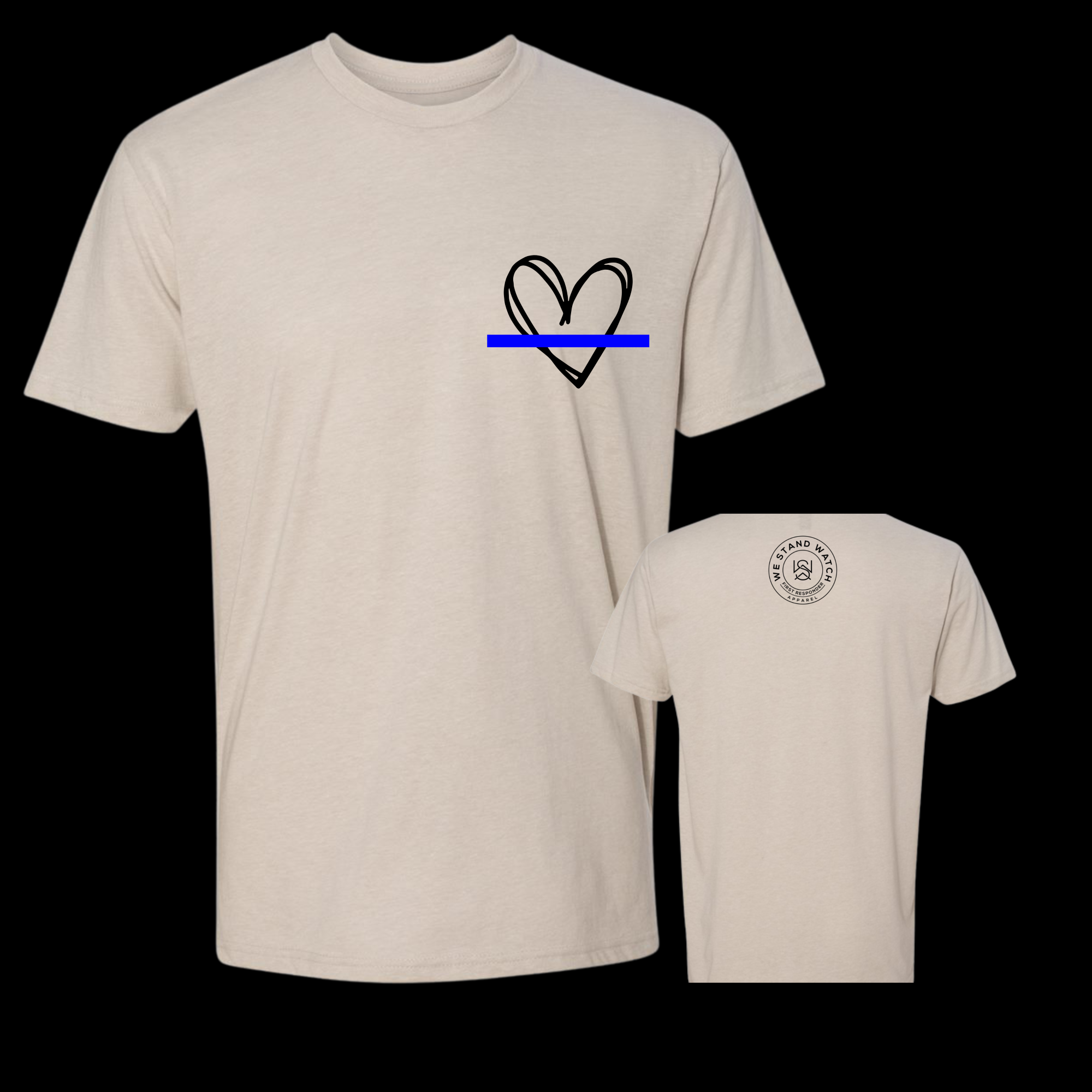 Black Simplistic Heart Blue Line - We Stand Watch