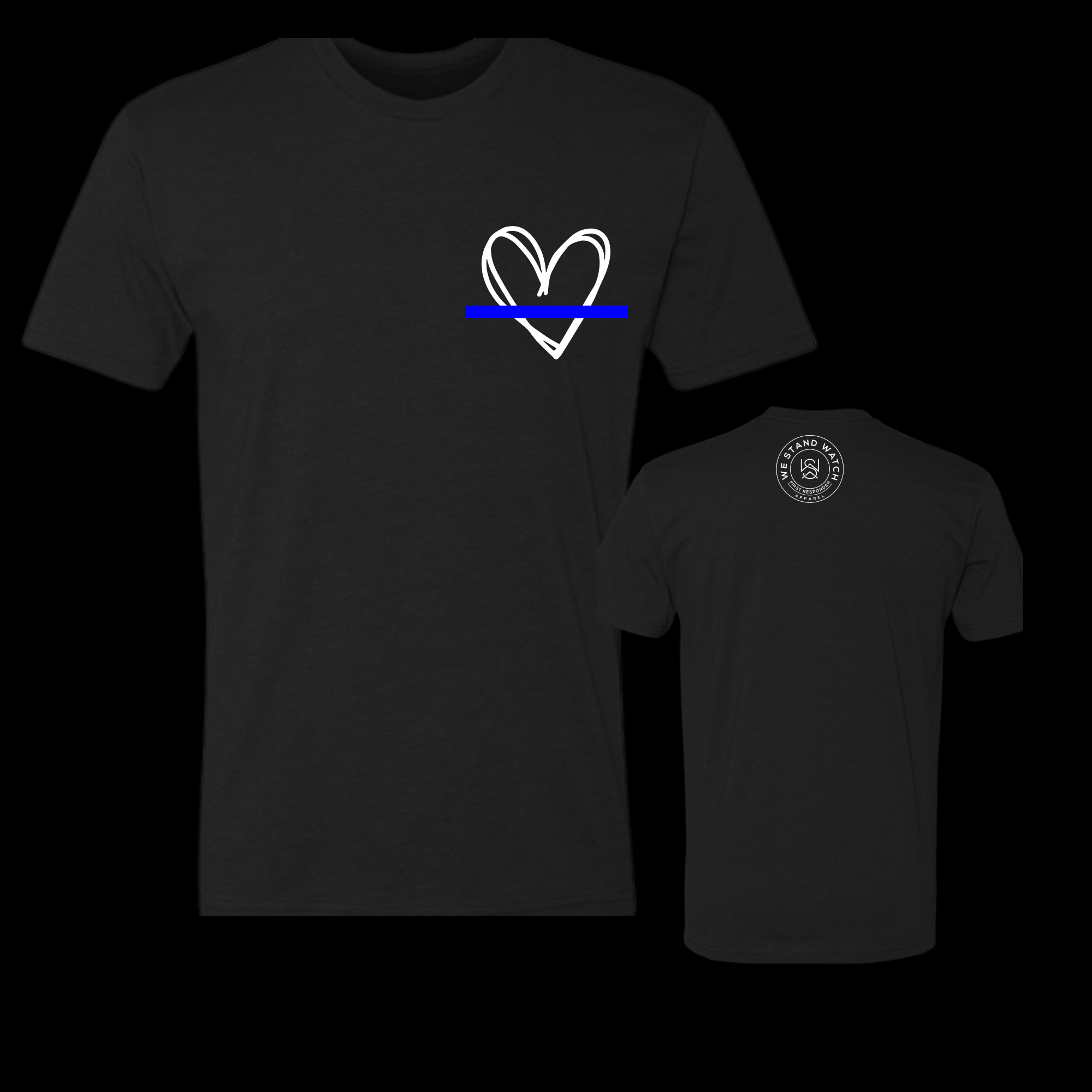 White Simplistic Heart Blue Line - We Stand Watch