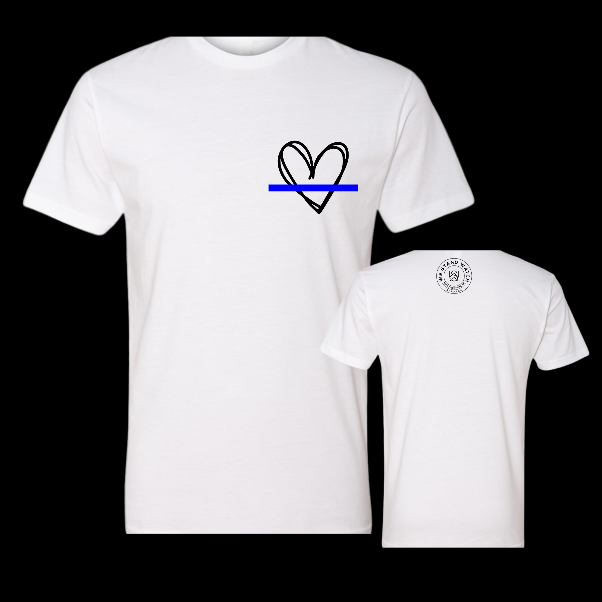 Black Simplistic Heart Blue Line - We Stand Watch
