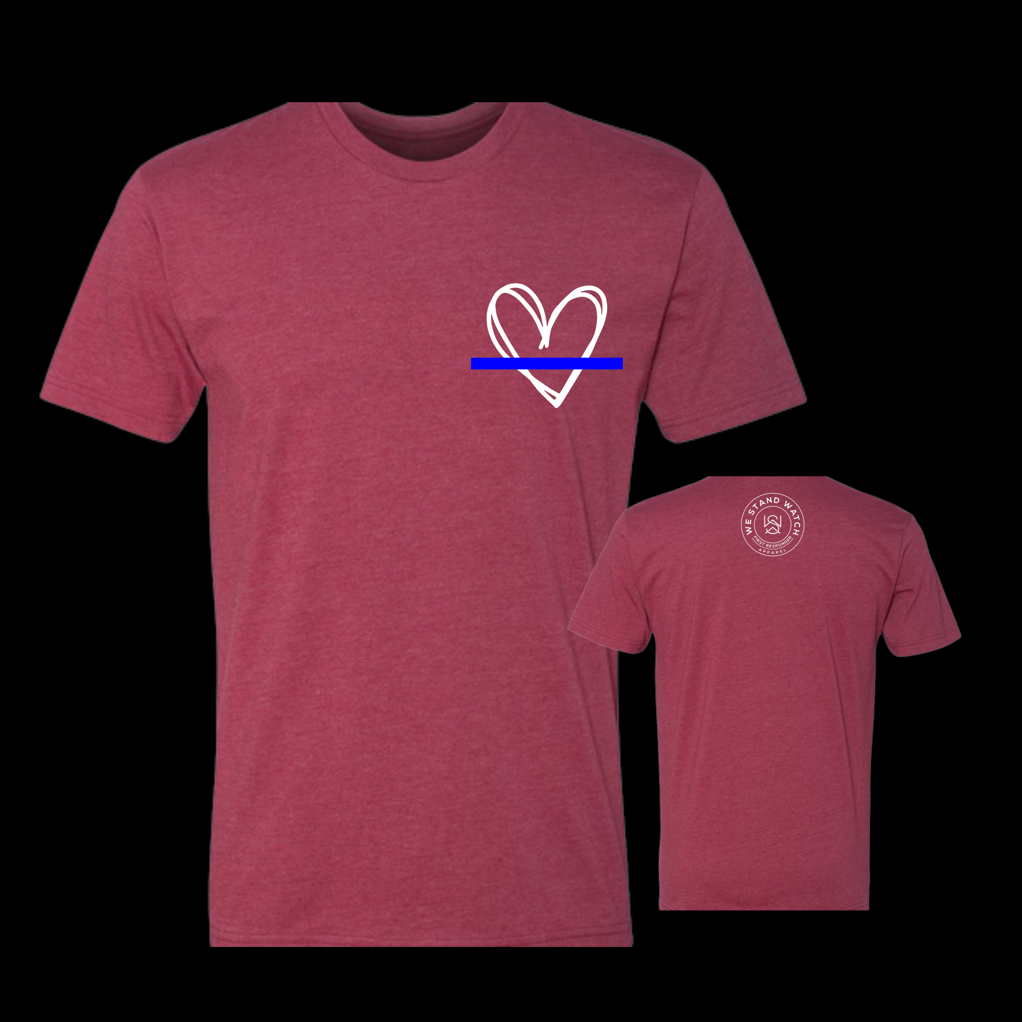 White Simplistic Heart Blue Line - We Stand Watch