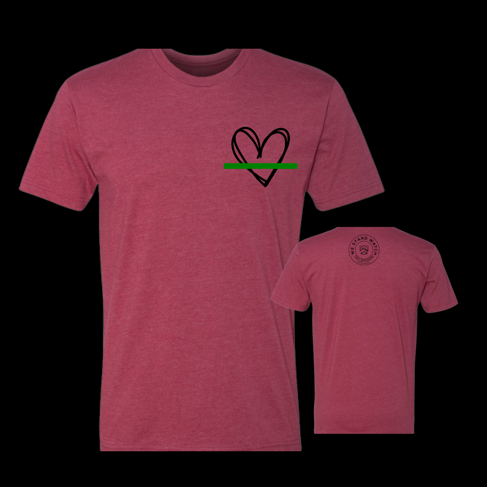 Military Black Simplistic Heart Green Line - We Stand Watch