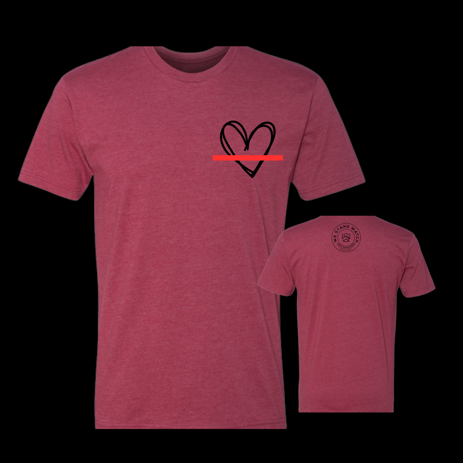 Black Simplistic Heart Red Line - We Stand Watch