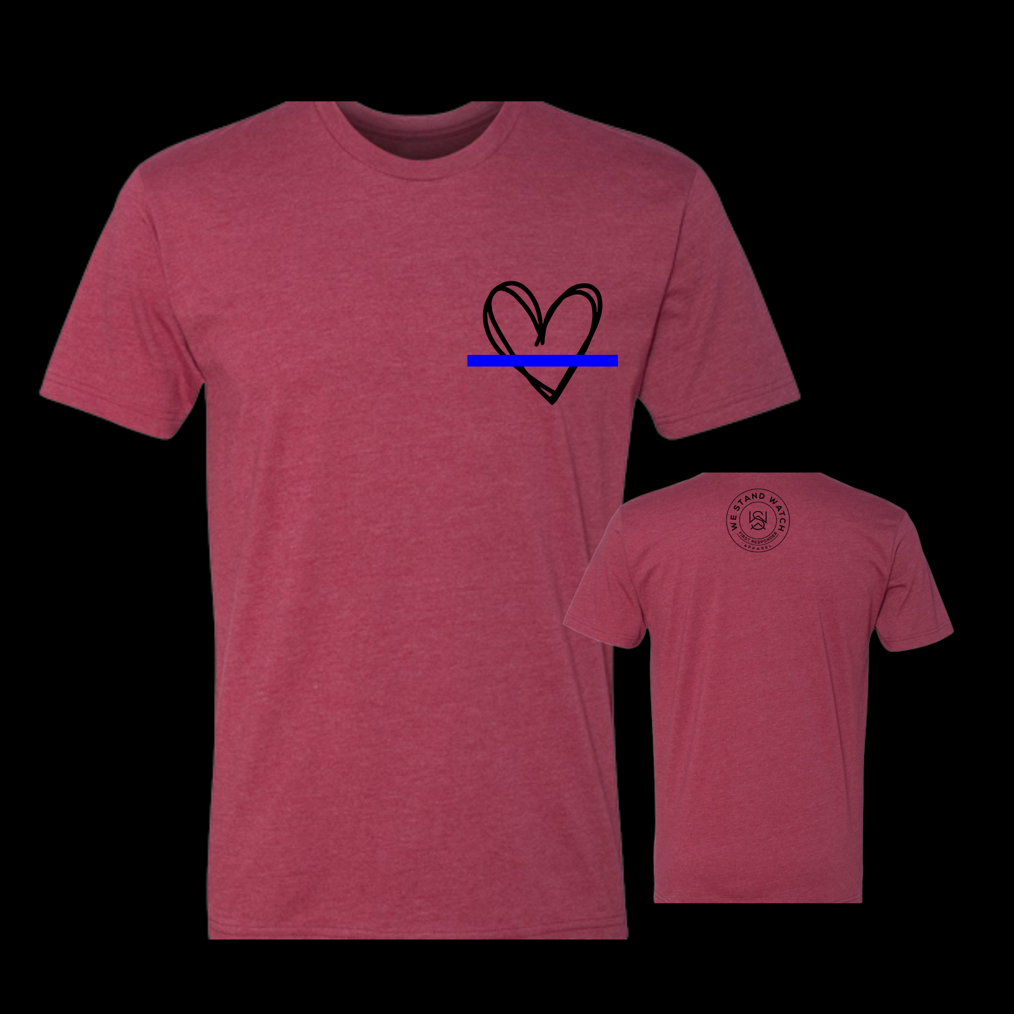 Black Simplistic Heart Blue Line - We Stand Watch