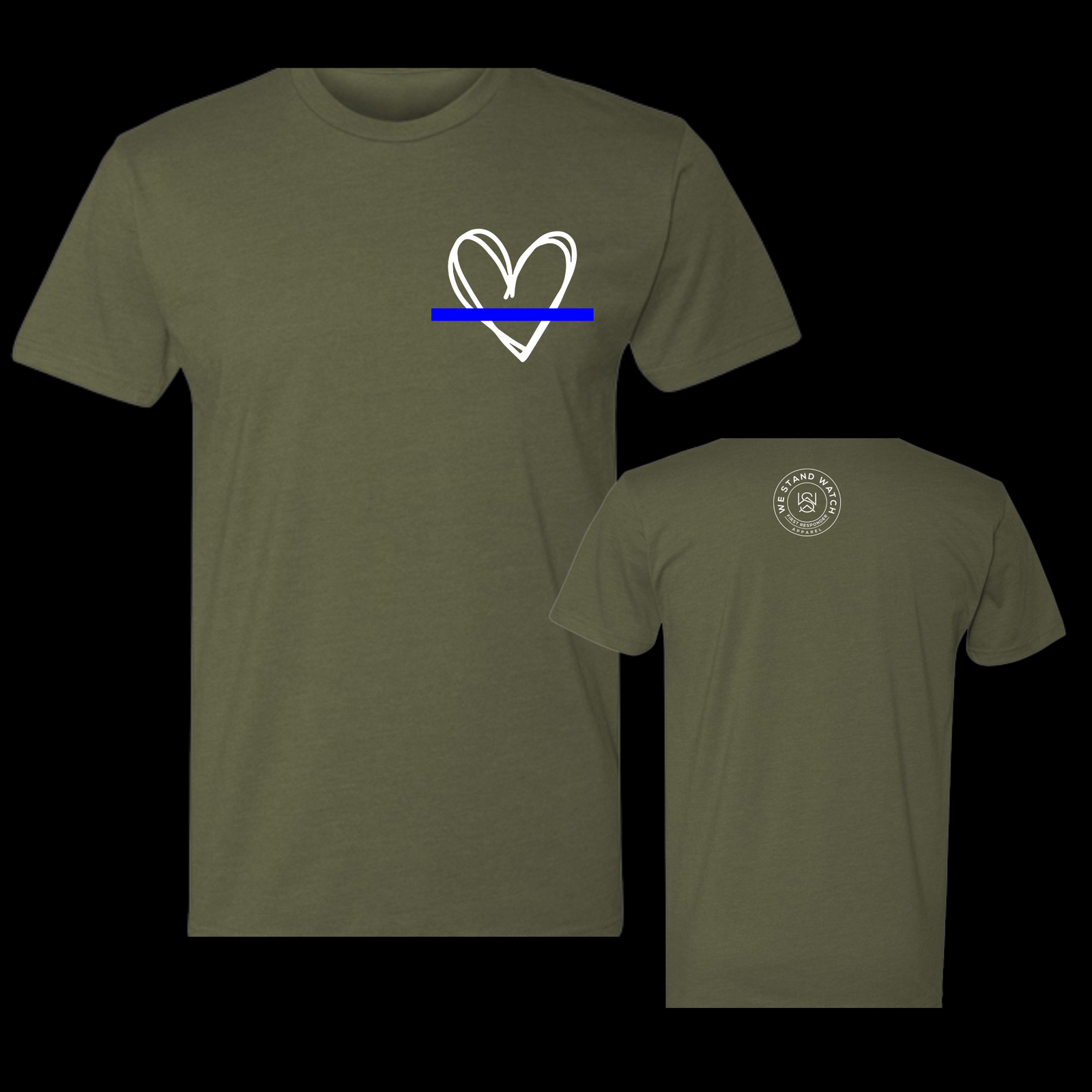 White Simplistic Heart Blue Line - We Stand Watch