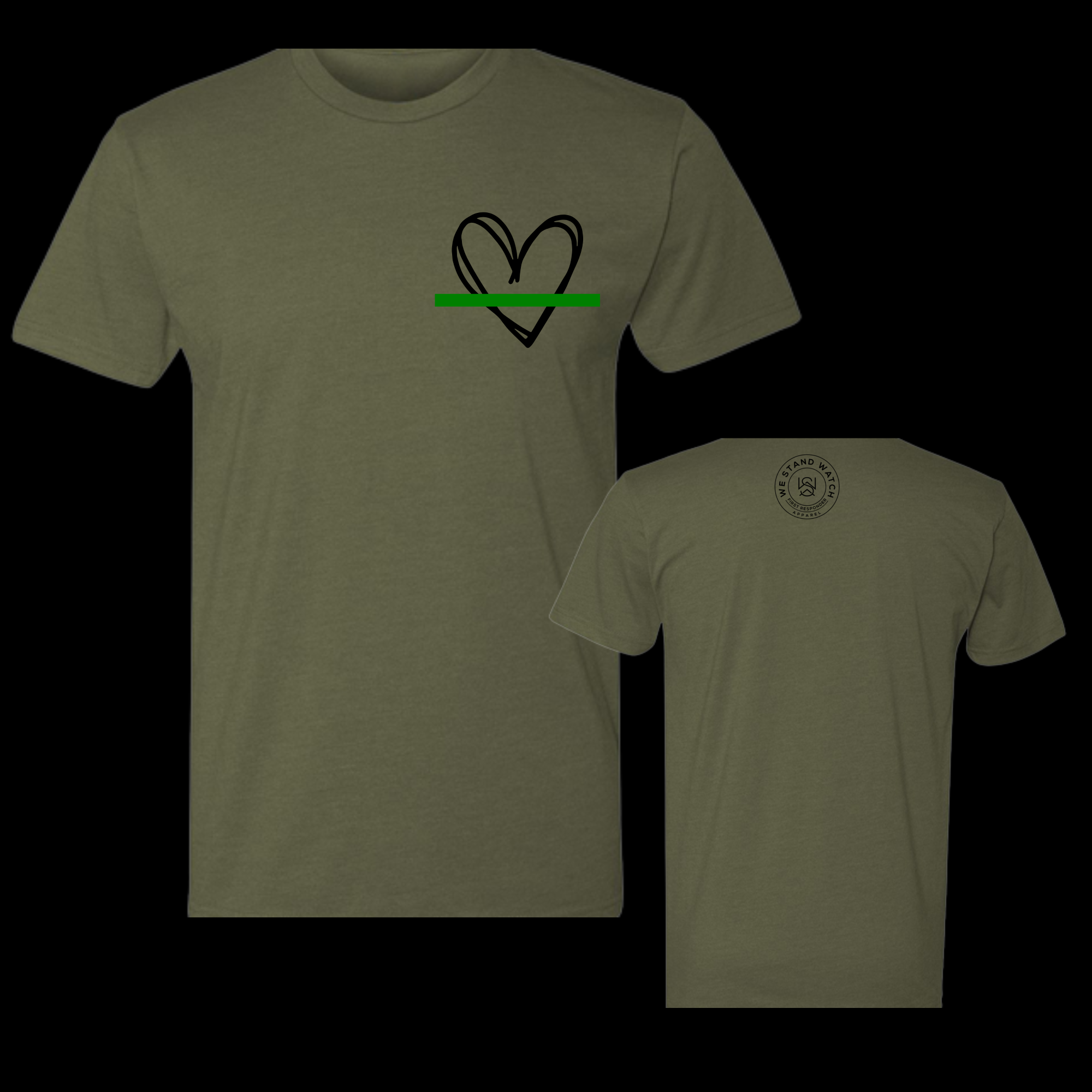 Military Black Simplistic Heart Green Line - We Stand Watch