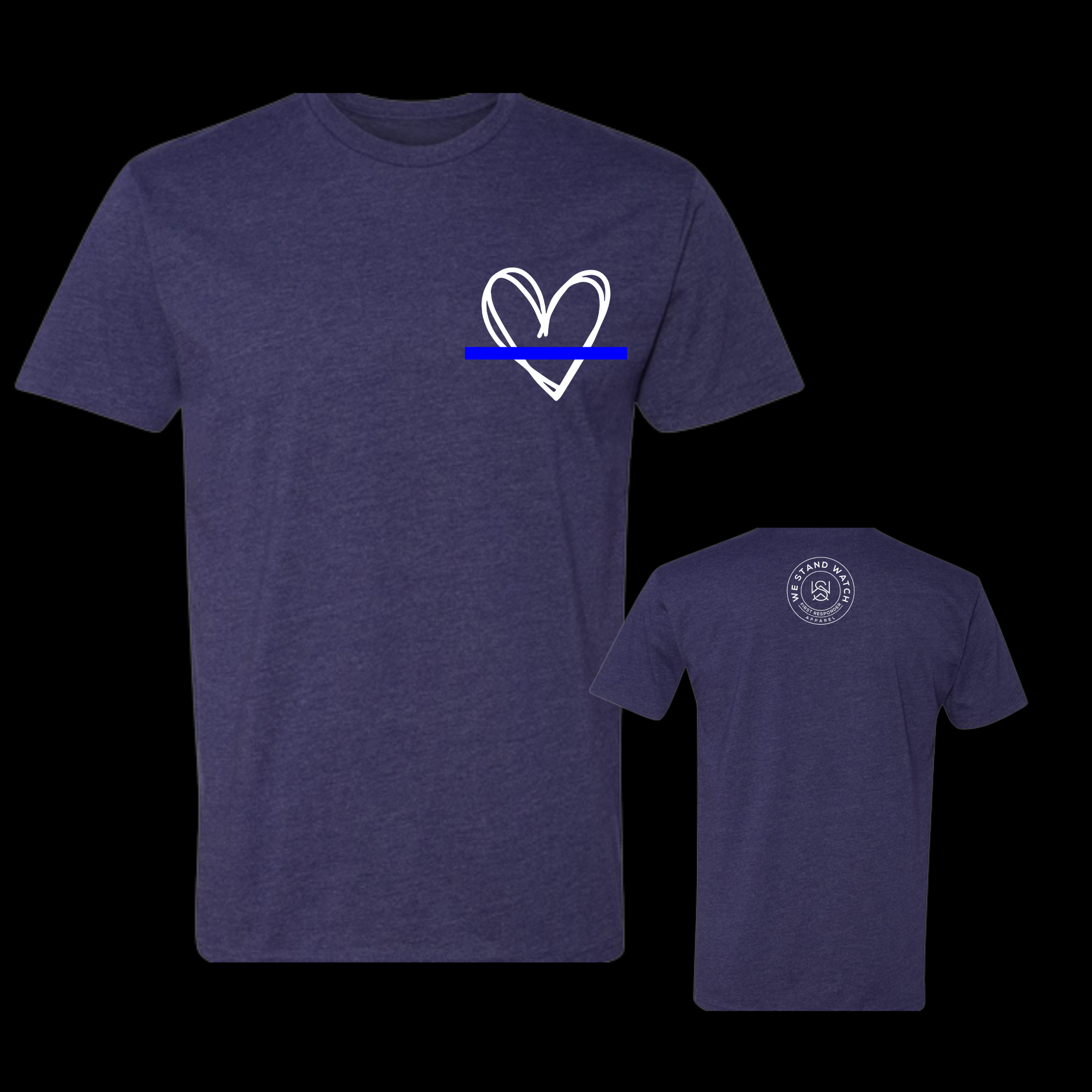 White Simplistic Heart Blue Line - We Stand Watch