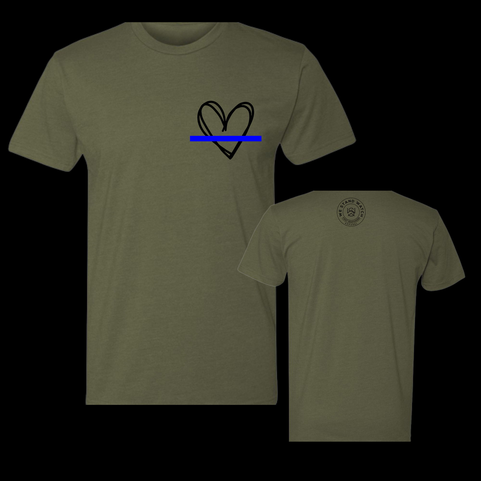 Black Simplistic Heart Blue Line - We Stand Watch