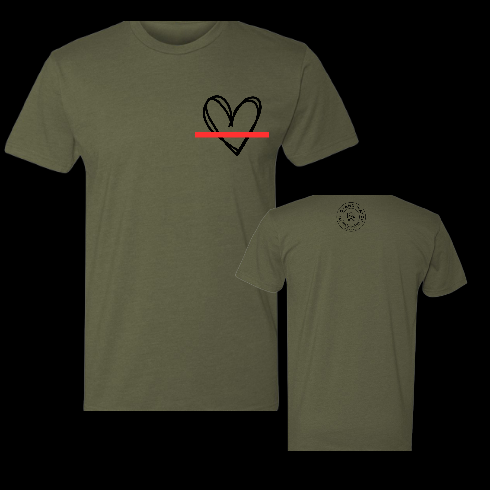 Black Simplistic Heart Red Line - We Stand Watch