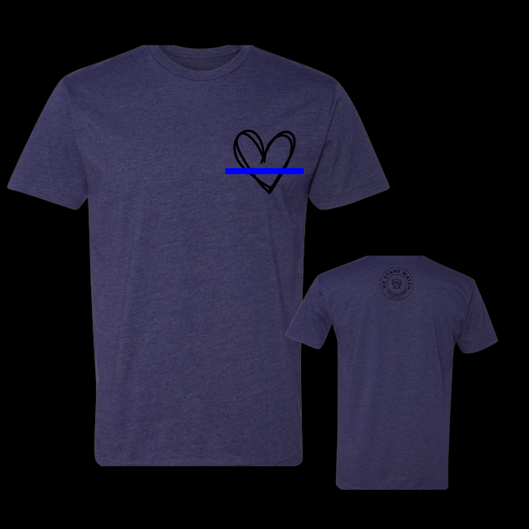Black Simplistic Heart Blue Line - We Stand Watch